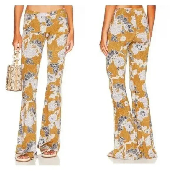 Free People Gold and Tan Flare Pants - Picture 2 of 8